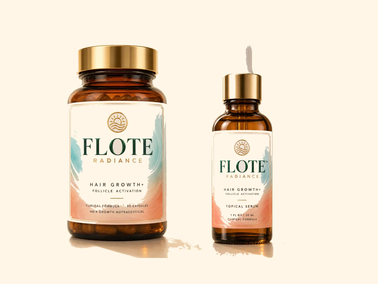 The FLOTE RADIANCE system — the Oral Blend and the Topical Serum